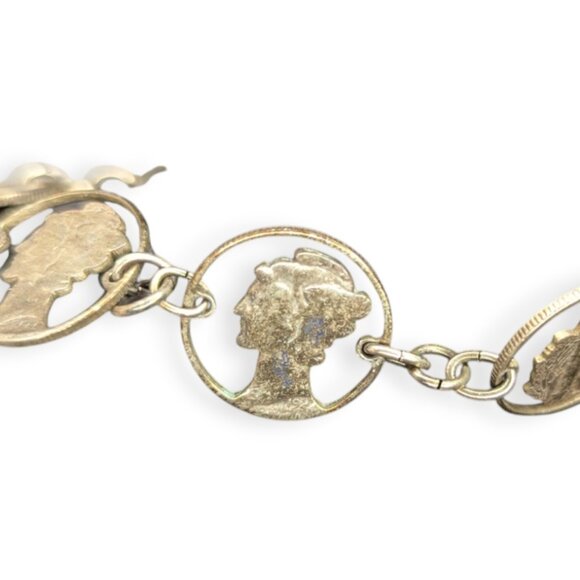 Vintage Mercury Silver Dime Cut Out Coin Bracelet - Picture 2 of 14